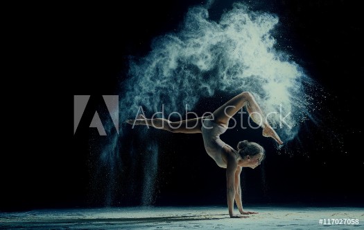 Picture of Graceful woman dancing in cloud of dust